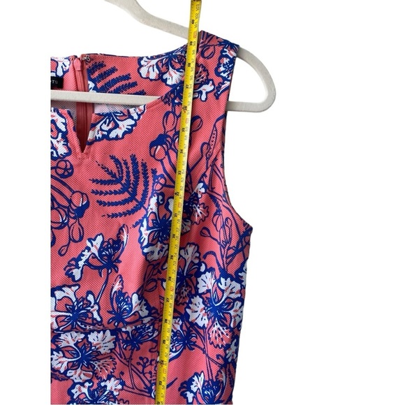 Talbots Coral Pink Blue Hibiscus Floral Print Shift Dress Size 10 Sleeveless - Picture 5 of 8